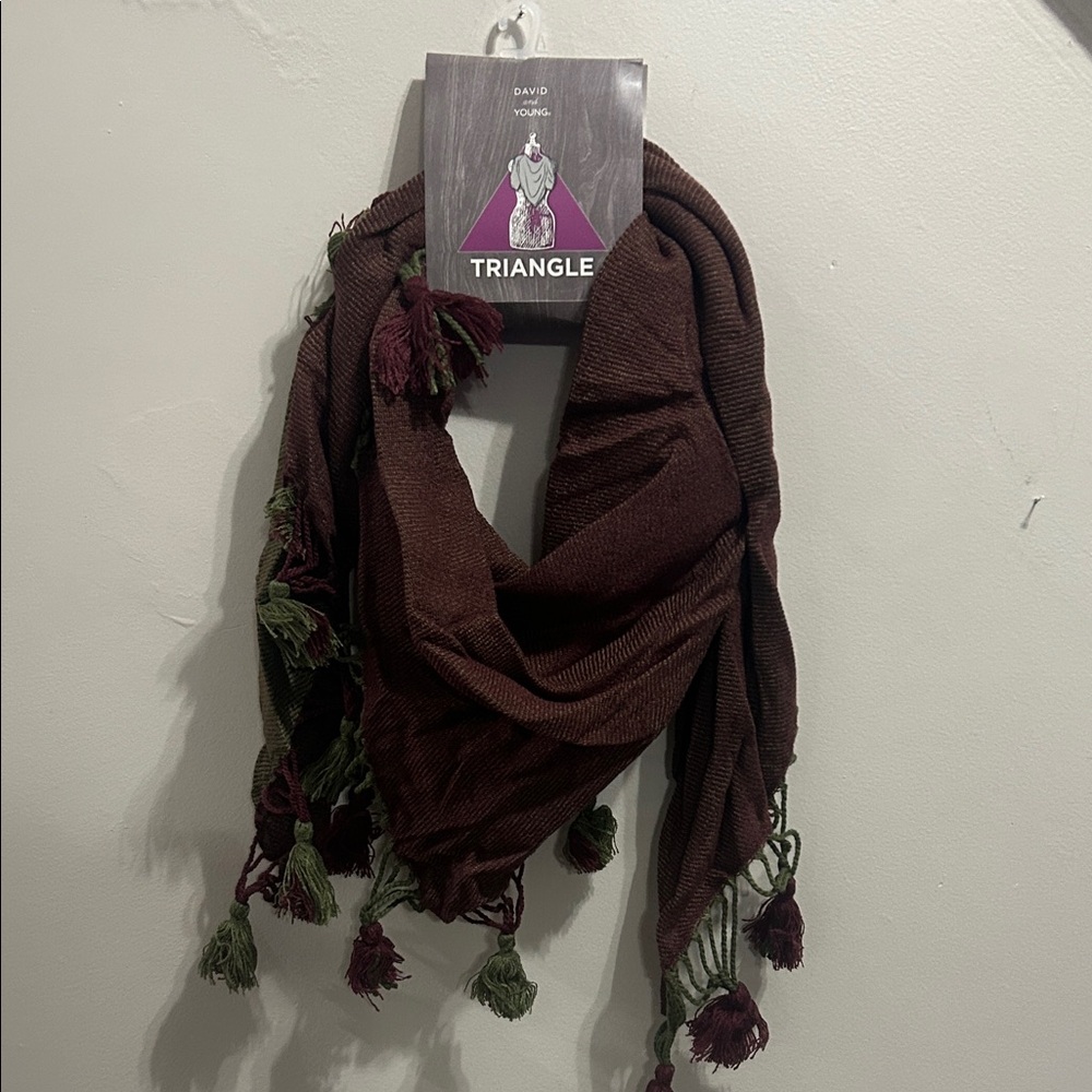 David and Young Maroon and Olive Tassel Scarf